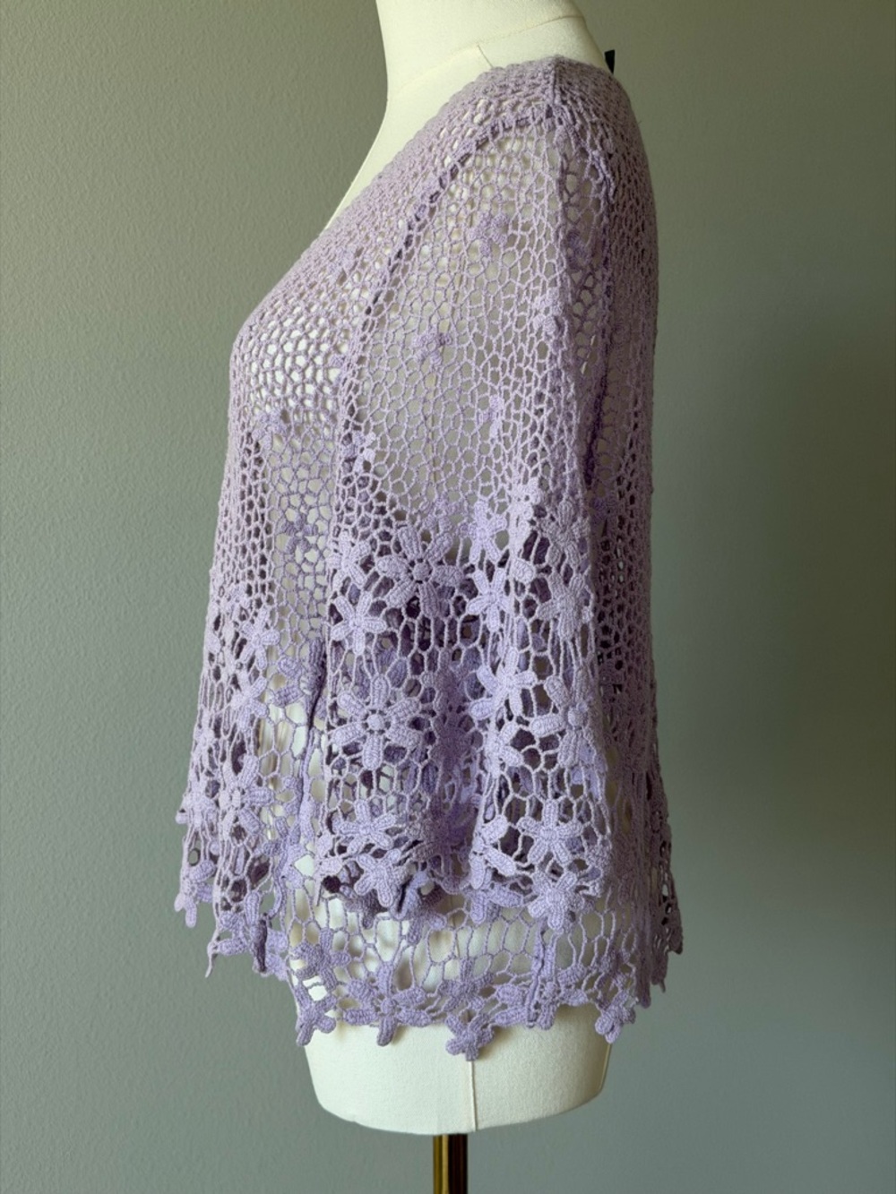 Rabbit Rabbit Rabbit Lavender Crochet Floral Cotton Openwork Cardigan-XL - Picture 4 of 11